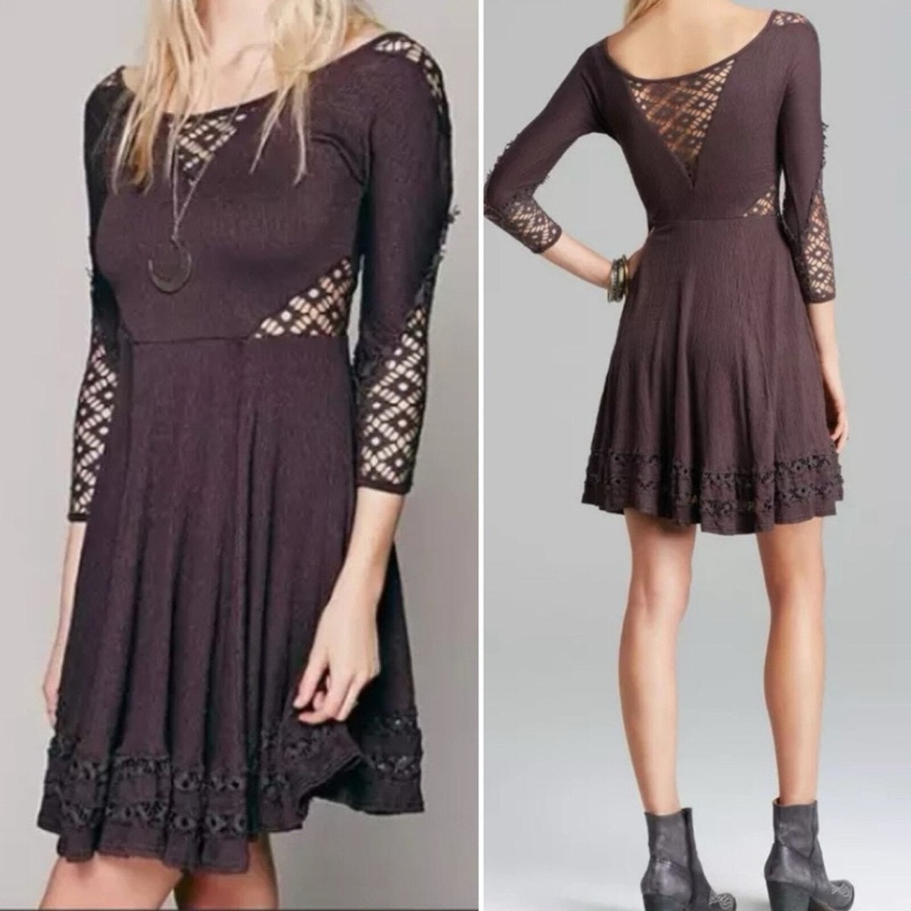 Free People Cutout Lace A-Line Skater dress in gray